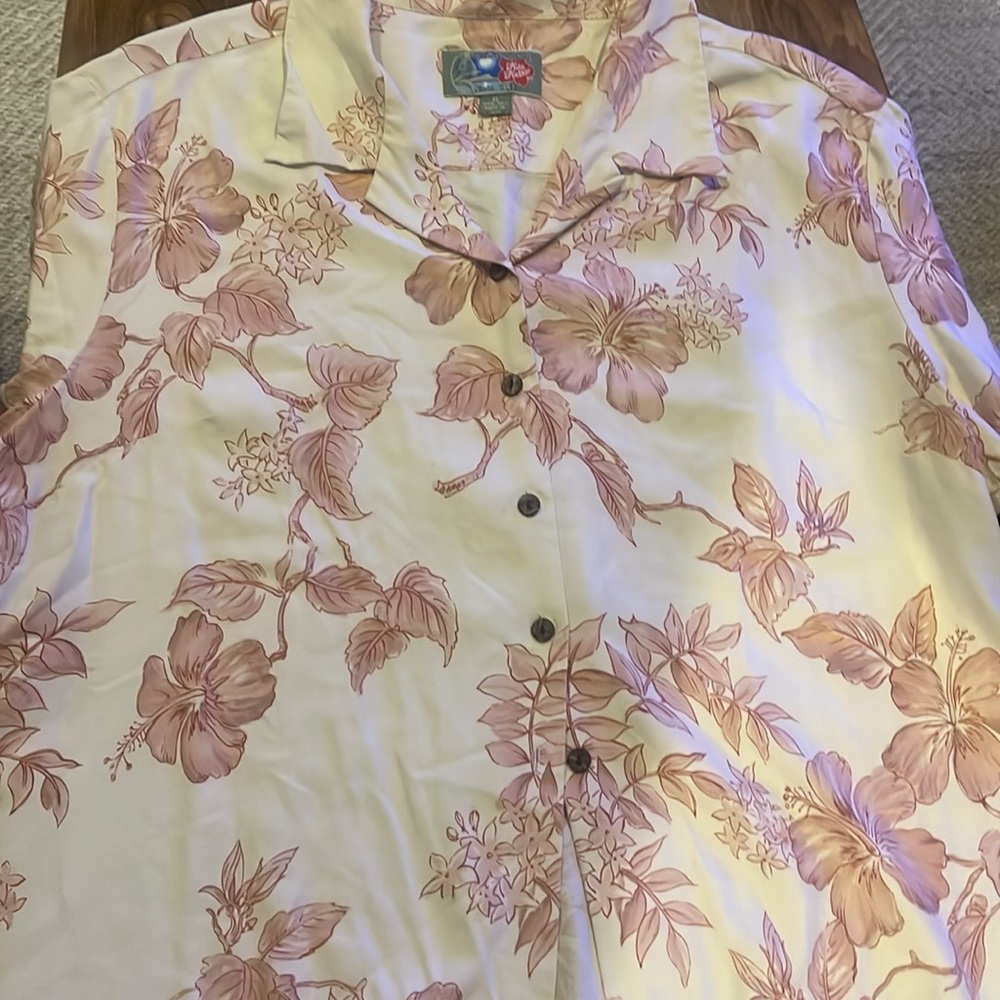 Hilo Hattie Hawaiian Shirt Floral Women XL Short Sleeve 100% Silk